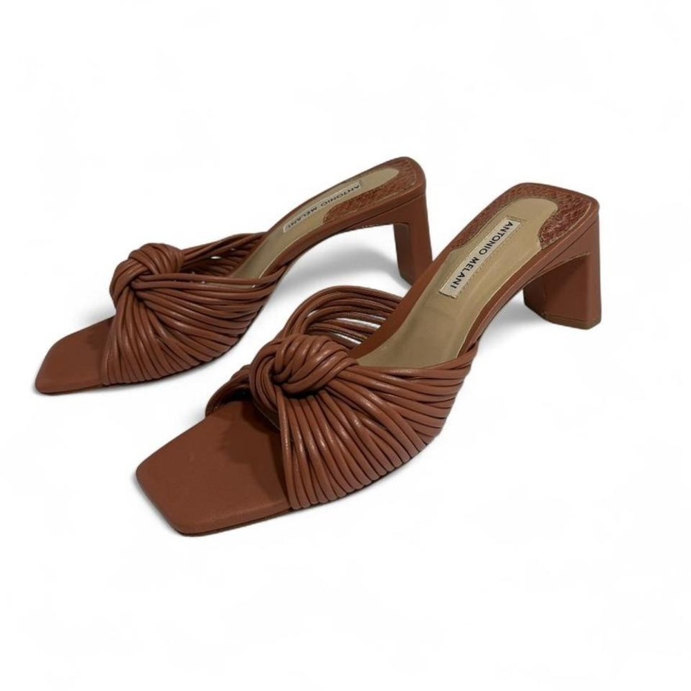 Antonio Melani Y2K chic Caramel Knot‎ Leather 
Platform Sandal Heels